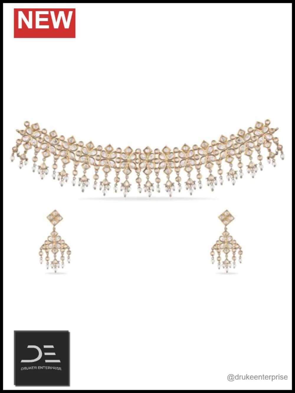 Kundan Choker Necklace & Earring Set Gold Plated Brass Bridal Jewelry